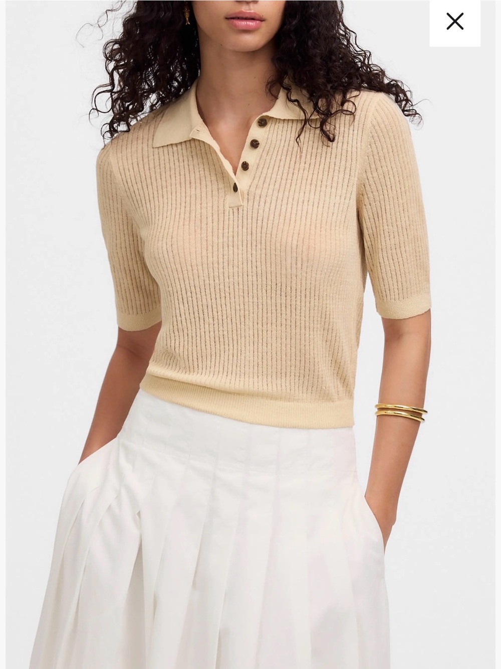 Madewell Beige Ribbed Short-Sleeve Polo Sweater